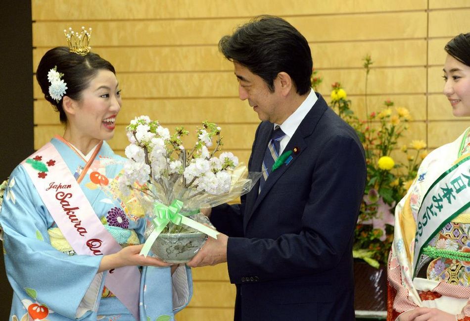 安倍接见日本樱花女王、绿色女神